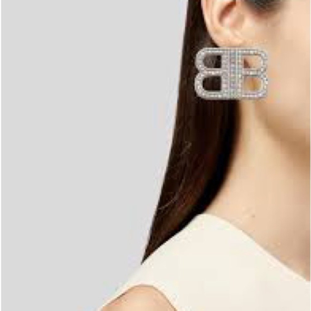 Elegant Super Large 925 Silver Pl Earrings letter silver plate 2 inch x 2 inch s